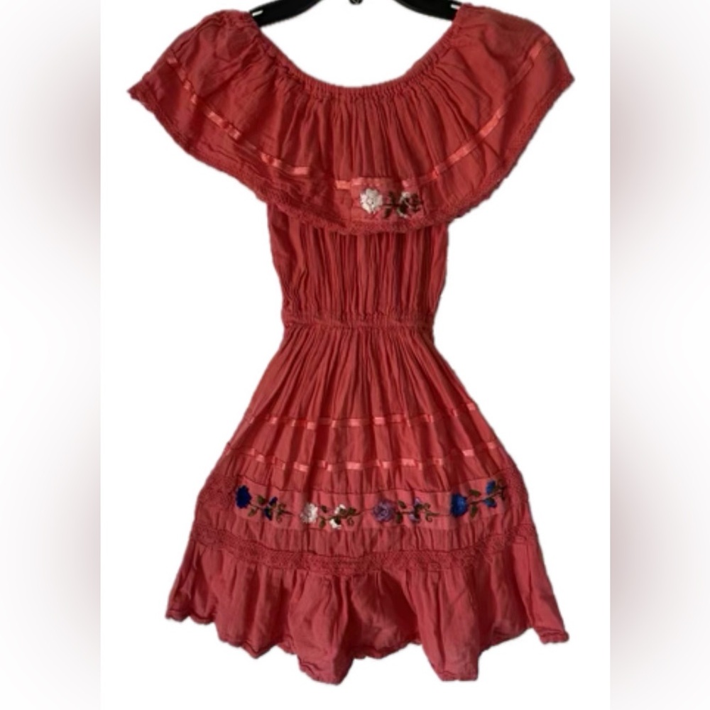 Charming Coral Kids Dress with Floral Accents